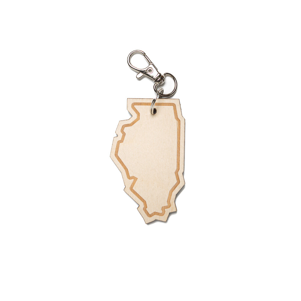Illinois Outline Wood Keychain