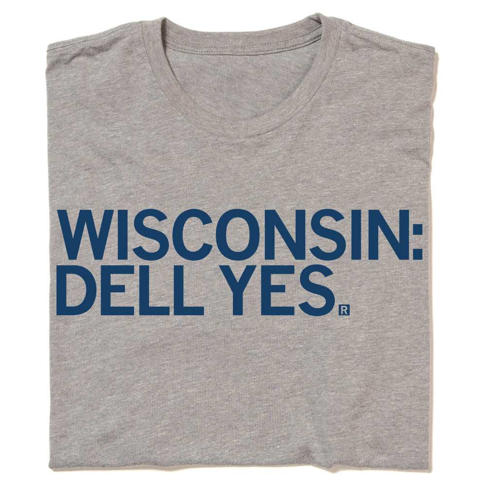 Wisconsin Dell Yes Milwaukee Midwest State Raygun T-Shirt Standard Unisex Snug Dark Heather Grey Navy