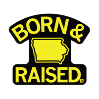 Iowa Outline Born & Raised Black and Gold Die-Cut Sticker