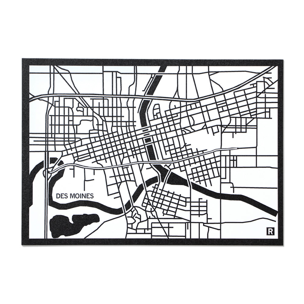 Des Moines Map Postcard White