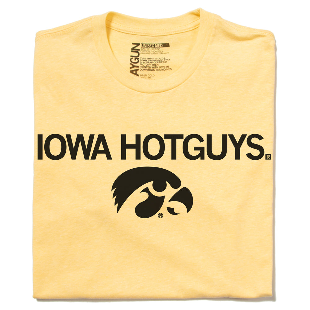 Iowa Hotguys Hawkeye Hawkeyes Hotguy Hot Guy Hawk Eye Iowa University University of Iowa Iowa City Banana Cream Black Yellow UofI UI Raygun T-Shirt Standard Unisex Snug