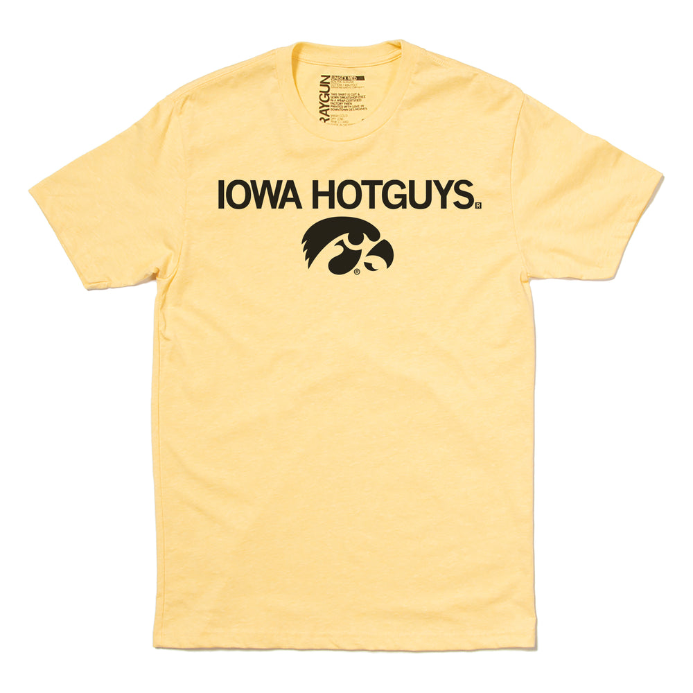 Iowa Hotguys Hawkeye Hawkeyes Hotguy Hot Guy Hawk Eye Iowa University University of Iowa Iowa City Banana Cream Black Yellow UofI UI Raygun T-Shirt Standard Unisex Snug