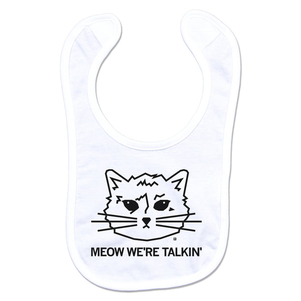 Meow We're Talkin' Baby Bib With Cat Logo