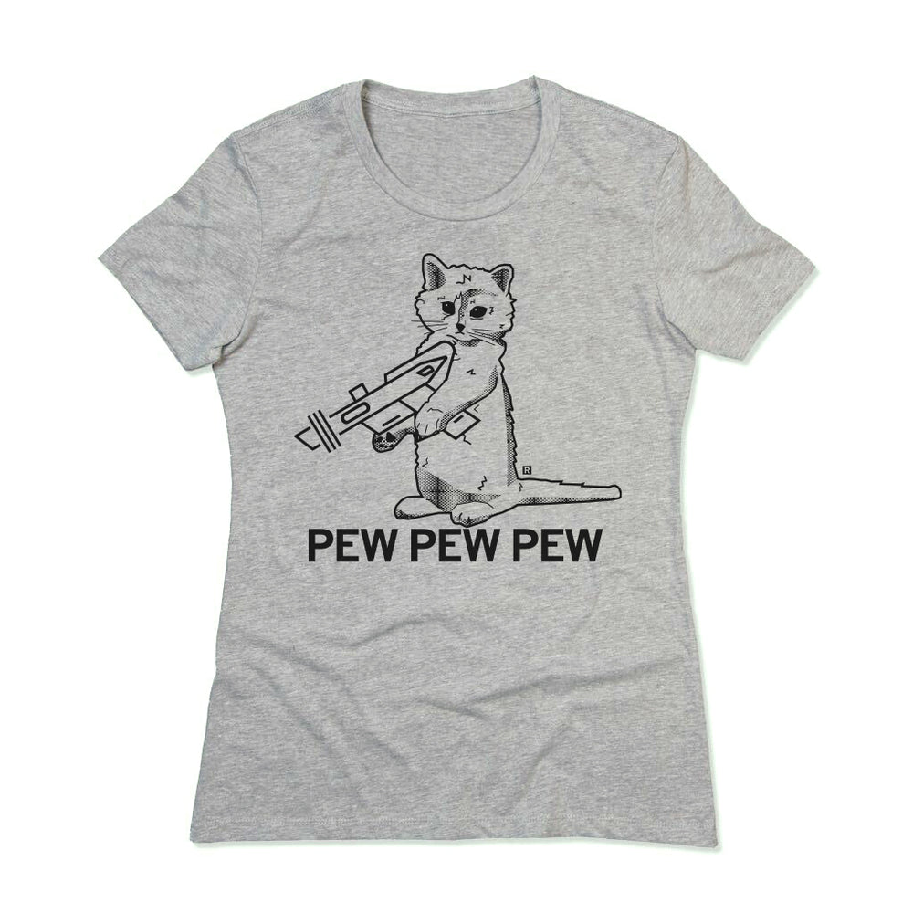 Pew PEw Pew Shaded Shading Raygun Gary Cat Animal Pets Kitten Dark Heather Grey Black T-Shirt Standard Unisex Snug