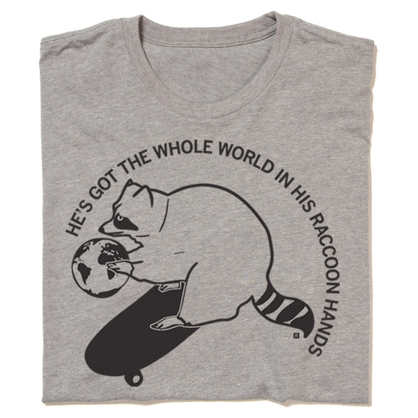 World In His Raccoon Hands T-Shirt – RAYGUN