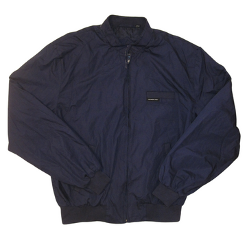 Navy blue Members Only XL zip-up jacket with a stand-up collar and ribbed cuffs and hem.