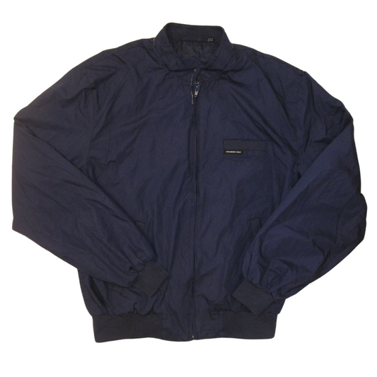 Navy blue Members Only XL zip-up jacket with a stand-up collar and ribbed cuffs and hem.