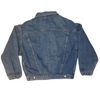 Back view of an ethically sourced vintage denim jacket.