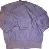 Back view of an XL, plain dark blue Members Only bomber jacket with long sleeves and ribbed cuffs and hem.