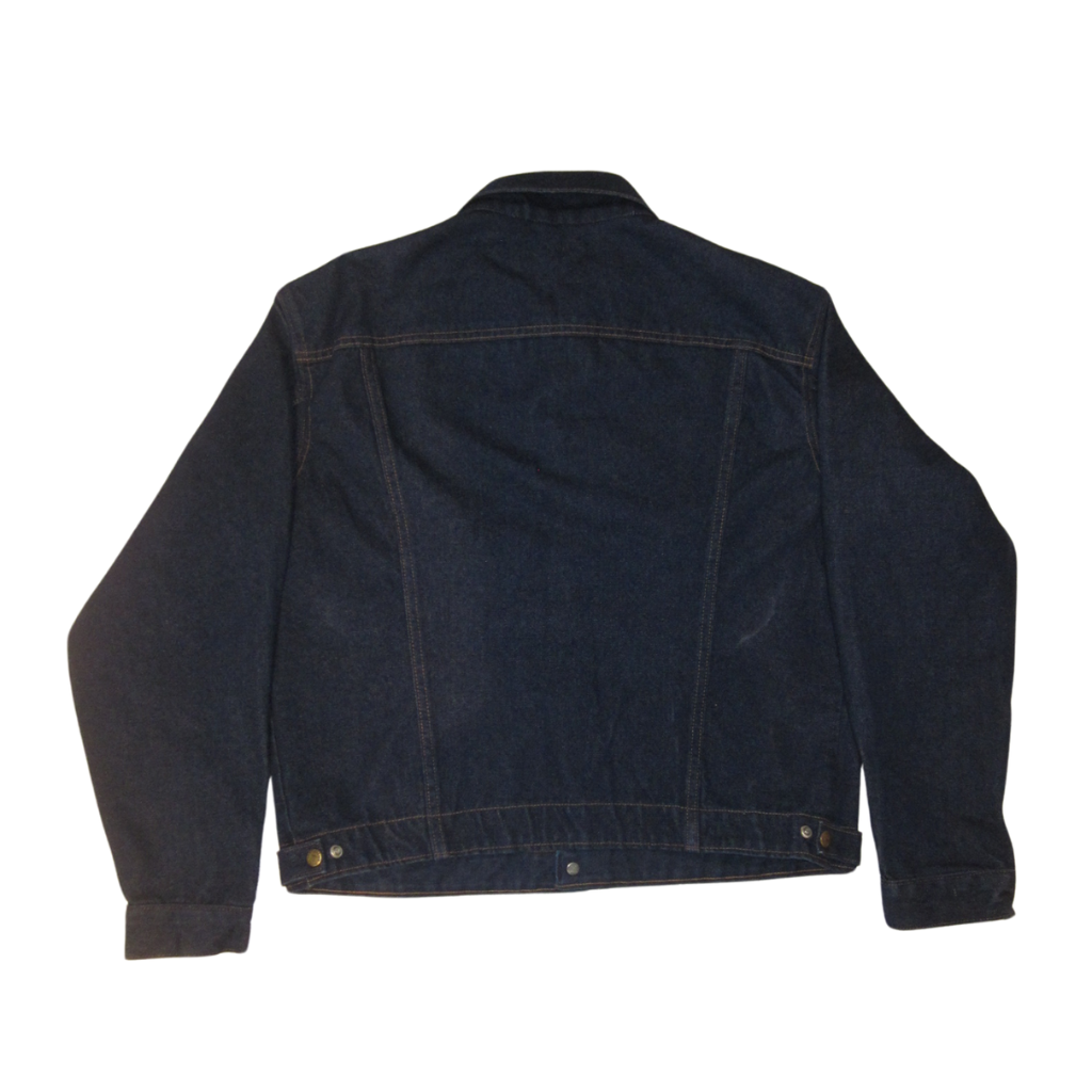 Back view of a vintage Saddle King Western dark wash denim jacket.