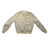 Back view of an ethically sourced, cream-colored lightweight bomber jacket with ribbed cuffs and hem.