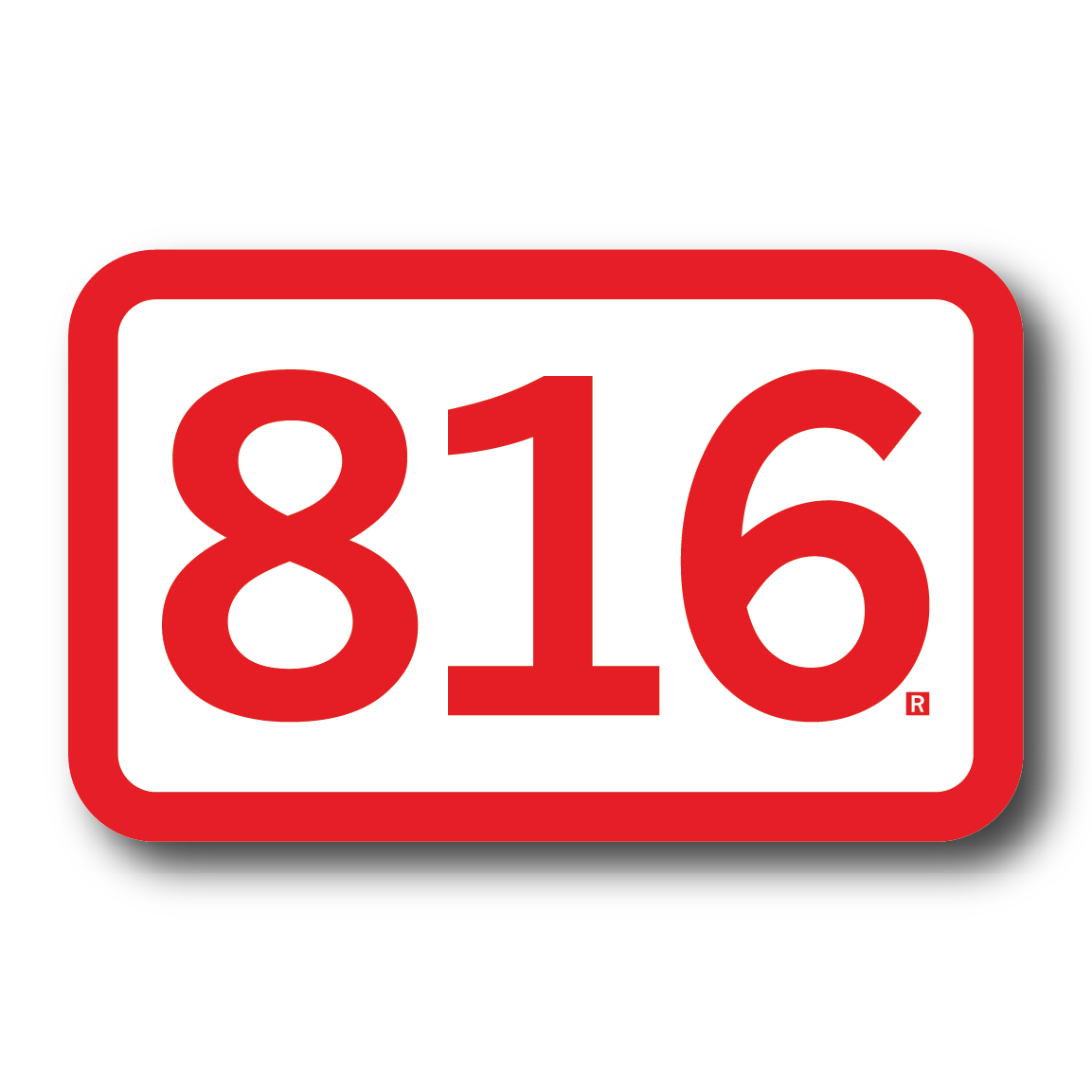 The number 816 in red font inside a white, die-cut vinyl rectangle with a red border.
