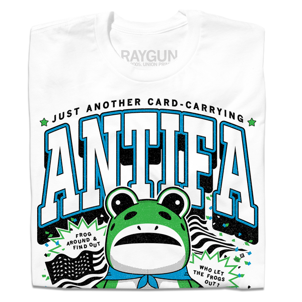 Folded white t-shirt with the text 