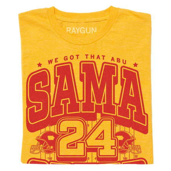 Mellow yellow shirt with bright red ink that reads 