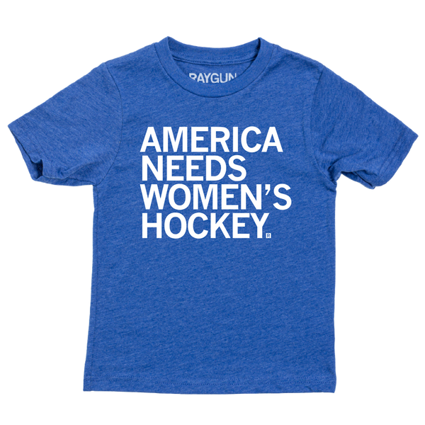 A youth sized heather royal t-shirt with left-aligned white ink text that reads 