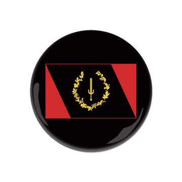 A black button with the Black American Heritage Flag centered on it.