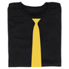 A black RAYGUN T-shirt with a gold tie graphic printed down the center.