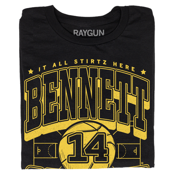 Black t-shirt with gold ink that reads 