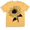 Mustard yellow, garment-dyed heavyweight t-shirt featuring a black line-art illustration of a sunflower.