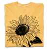 Mustard yellow heavyweight t-shirt made from 100% combed ringspun cotton, featuring a black line-art sunflower graphic.