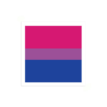 A bisexual pride flag vinyl sticker consisting of horizontal stripes of pink, purple, and blue.