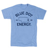 Light blue union-made t-shirt featuring the Blue Dot Energy text above an outline of Nebraska with a star in the eastern part of the state.