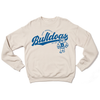 Heather dust crewneck sweatshirt featuring Drake University Bulldogs in royal blue script, with a Bulldog mascot graphic and the text Est. 1881.
