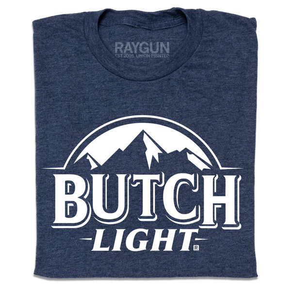 A heather navy t-shirt with white print that reads 