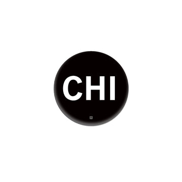 A black RAYGUN button featuring a white CHI logo with a small registered trademark symbol.