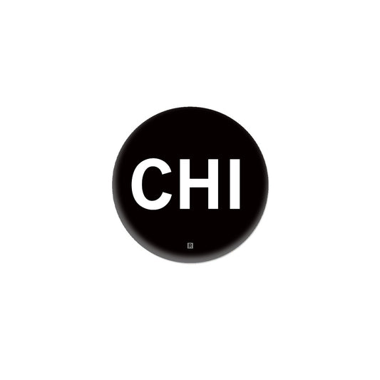 A black RAYGUN button featuring a white CHI logo with a small registered trademark symbol.