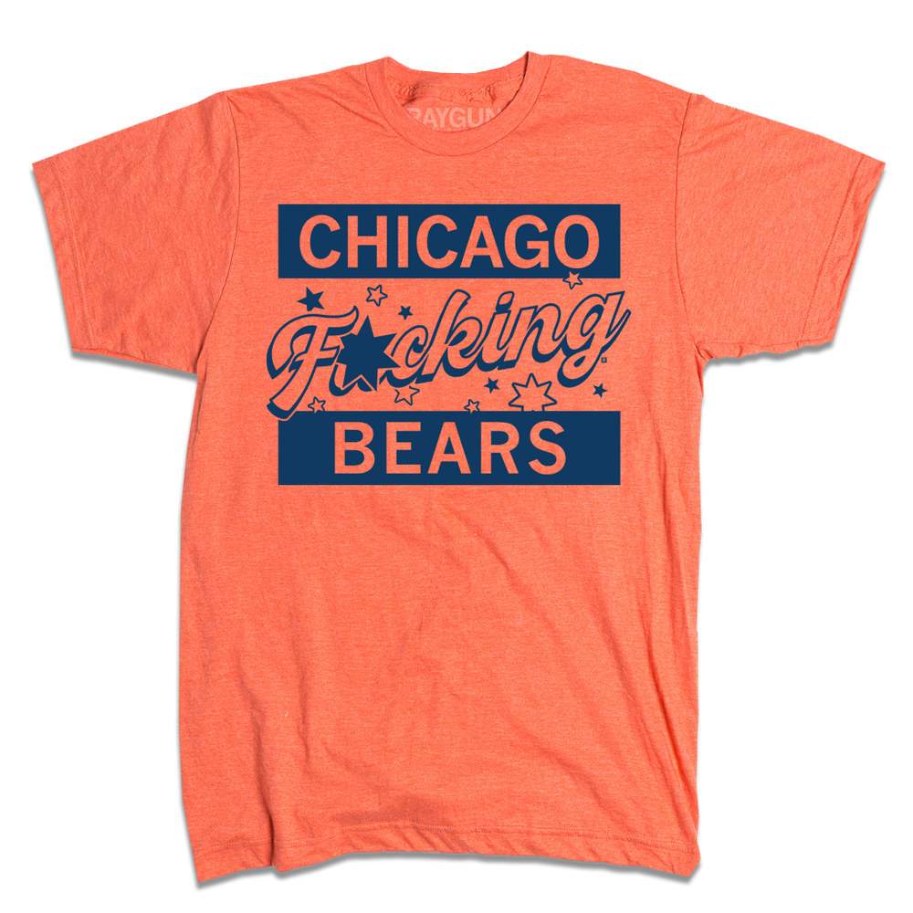 A heather orange t-shirt with navy ink that reads "Chicago F*cking Bears"