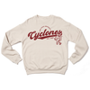 Heather Dust crewneck sweatshirt featuring the Iowa State University Cyclones logo and Cy the Cardinal mascot in maroon ink.