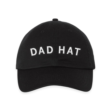 Black RAYGUN baseball cap with the words DAD HAT embroidered in white text on the front.