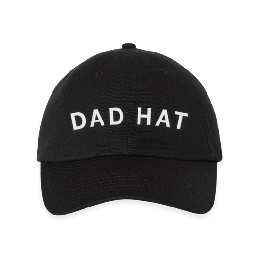 Black RAYGUN baseball cap with the words DAD HAT embroidered in white text on the front.