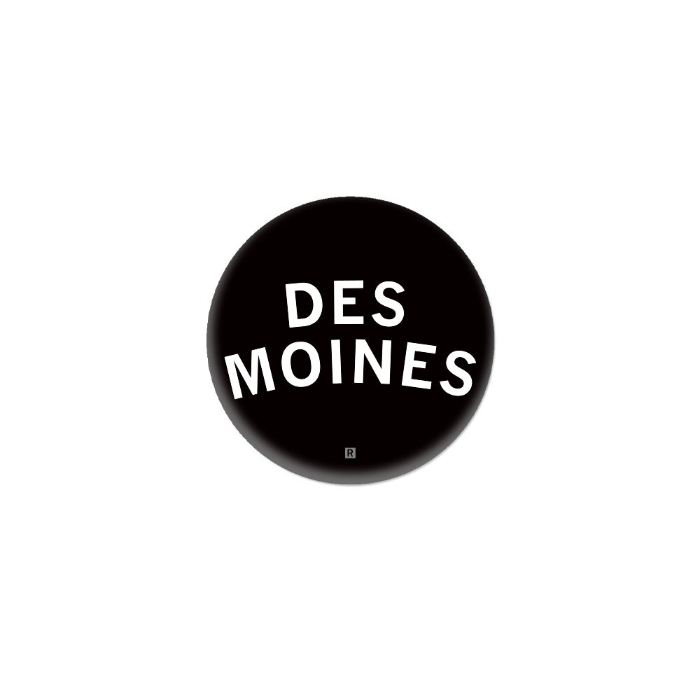 Black circular RAYGUN logo with the text DES MOINES in white capital letters.