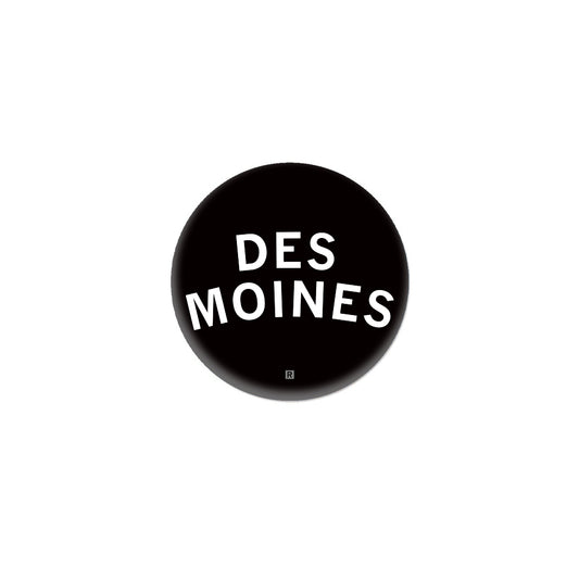 Black circular RAYGUN logo with the text DES MOINES in white capital letters.