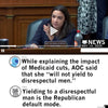 Alexandria Ocasio-Cortez speaks during a congressional hearing in a screenshot featuring commentary about her remarks on Medicaid cuts and disrespect, while she wears a union made t-shirt.