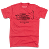 Short sleeve, crew neck heather red t-shirt with a black print illustration of a mellophone and black text below that says, "DO IT FOR DEREK #DIFD"