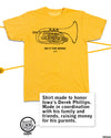 Promo image with the same shirt in yellow and Gary the Cat below saying "Shirt made to honor Iowa's Derek Phillips. Made in coordination with his family and friends, raising money for his parents."