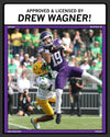 Promo image that says, "Approved & licensed by Drew Wagner!" above a picture of him catching a football while being tackled.