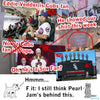 A collage of sweatshop free images and text about Eddie Vedder and the Chicago Cubs, contrasted with the Chicago White Sox, featuring hand-drawn arrows, annotations, and a cartoon dog at the bottom of the union made t-shirt design.