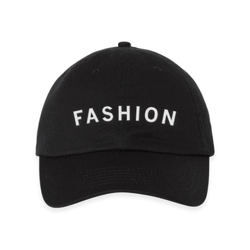 Black RAYGUN baseball cap with the word FASHION embroidered in white lettering on the front.