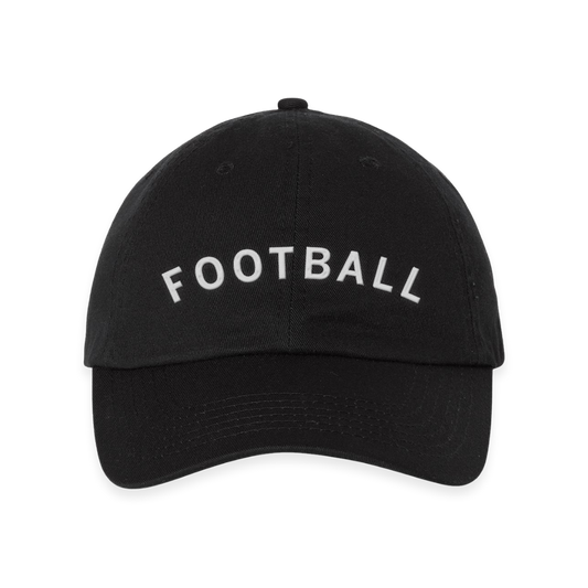 Black RAYGUN baseball cap with the word FOOTBALL embroidered in white letters across the front.