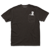 A dark grey heavyweight pocket tee featuring a small white graphic of Gary the Cat holding a trumpet above the pocket.