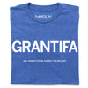 Blue union-made t-shirt featuring the word GRANTIFA in large white letters, with the smaller text AKA: SENIOR CITIZENS AGAINST THIS BULLSHIT underneath.