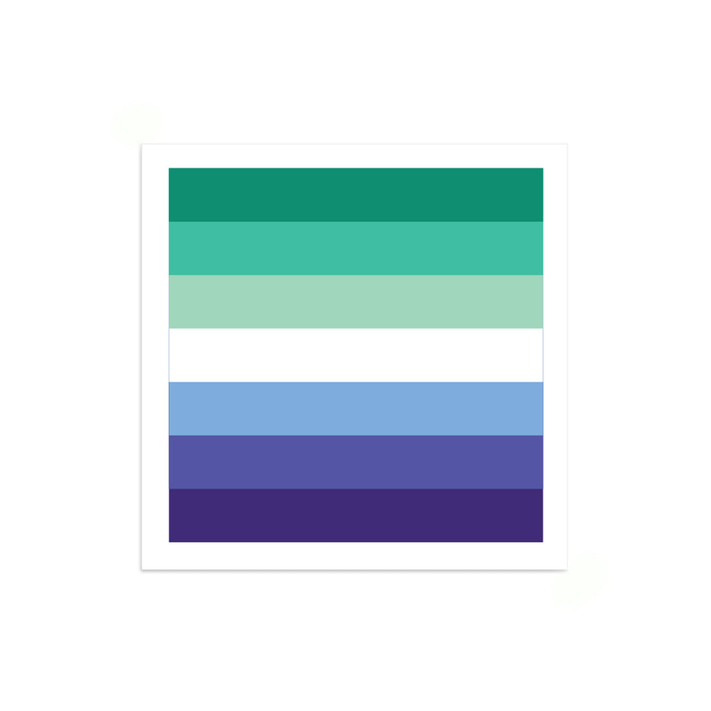 The MLM pride flag consists of seven horizontal stripes in shades of green, white, and blue on a vinyl sticker.