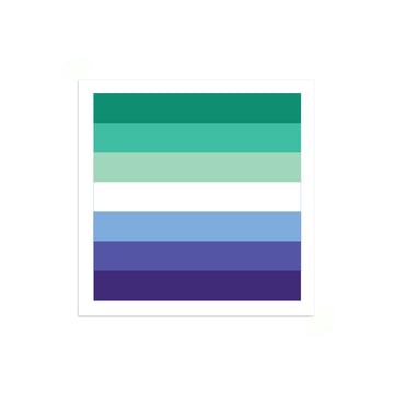 The MLM pride flag consists of seven horizontal stripes in shades of green, white, and blue on a vinyl sticker.