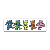 A die-cut sticker of five color cats spoofing the Grateful Dead marching bears.
