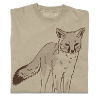 Khaki heavyweight shirt with an illustration of a grey fox in brown ink.