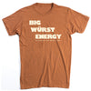 Heather rust T-shirt with the text BIG WÜRST ENERGY and HESSEN HAUS. DES MOINES. IOWA printed in white on the chest.